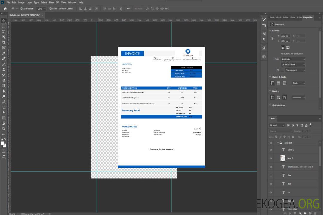 Modèle de facture USA JP Morgan template